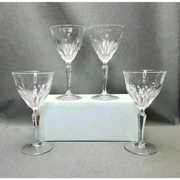 Vintage Josair Edith Crystal Large Claret Wine Glass Goblet Set 4 Glasses Signed - Picture 2 of 6